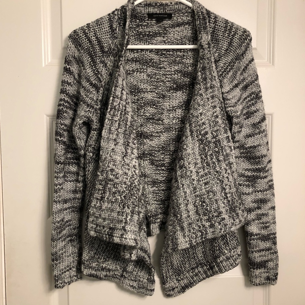 Ann Taylor sweater - gray and white drape front